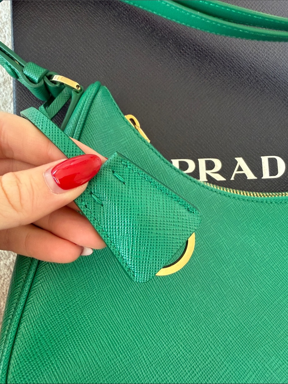 Prada Emerald Saffiano Leather Shoulder Bag with Gold-Tone Logo - Picture 5 of 5